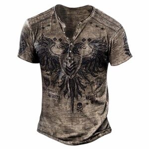 Ouku Men's T shirt Tee Henley Shirt Graphic Skull Eagle